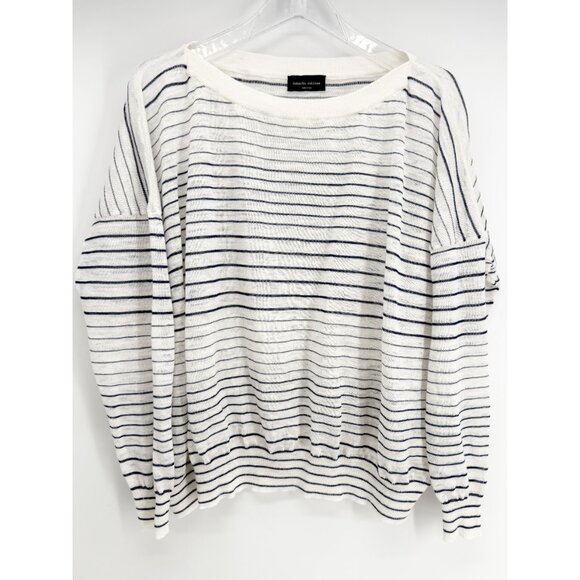 ROBERTO COLLINA WHITE/BLUE STRIPE SWEATER LINEN COTTON POLY BLEND S - Picture 10 of 10